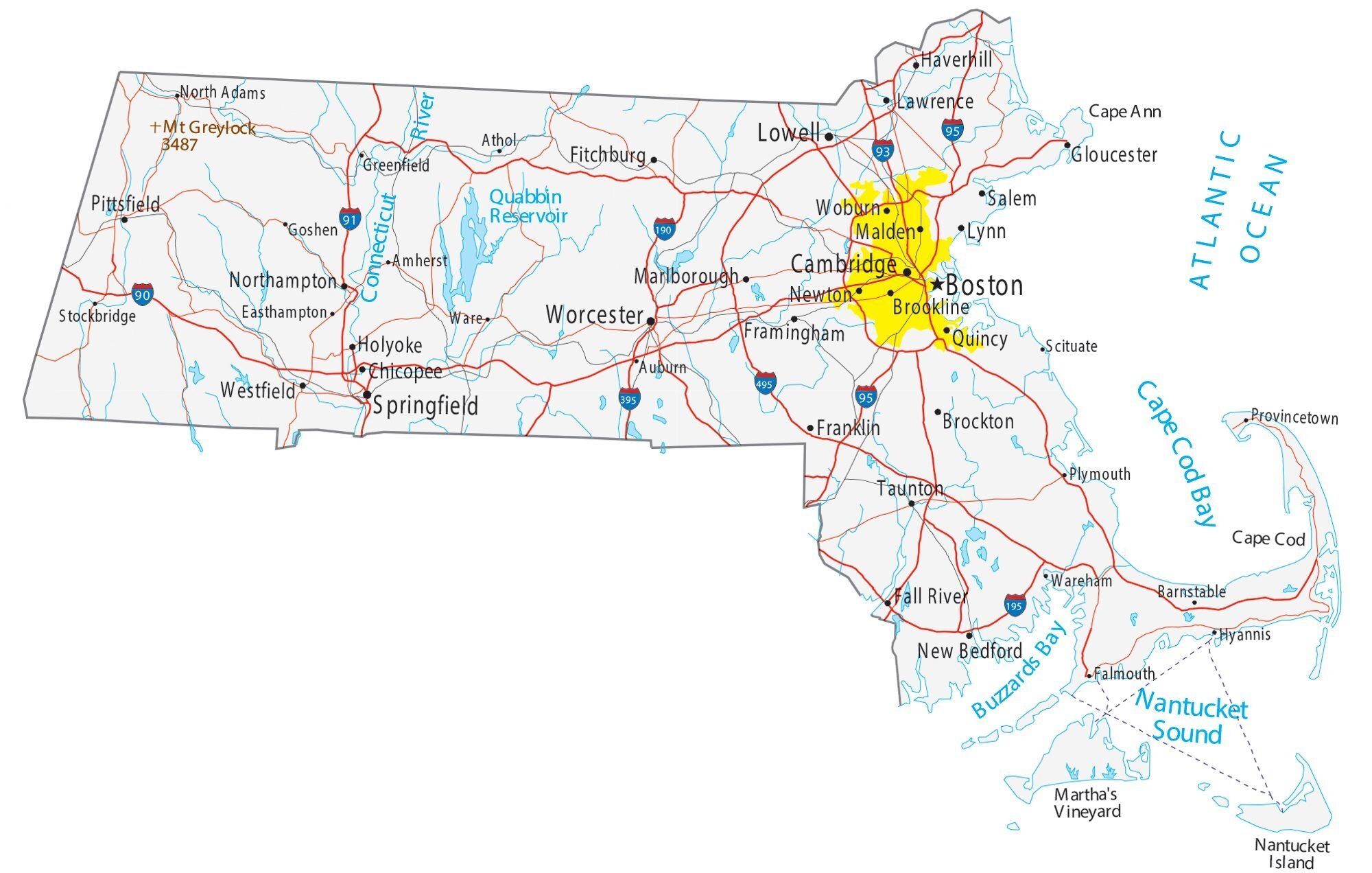 Map Of Massachusetts Cities And Roads GIS Geography