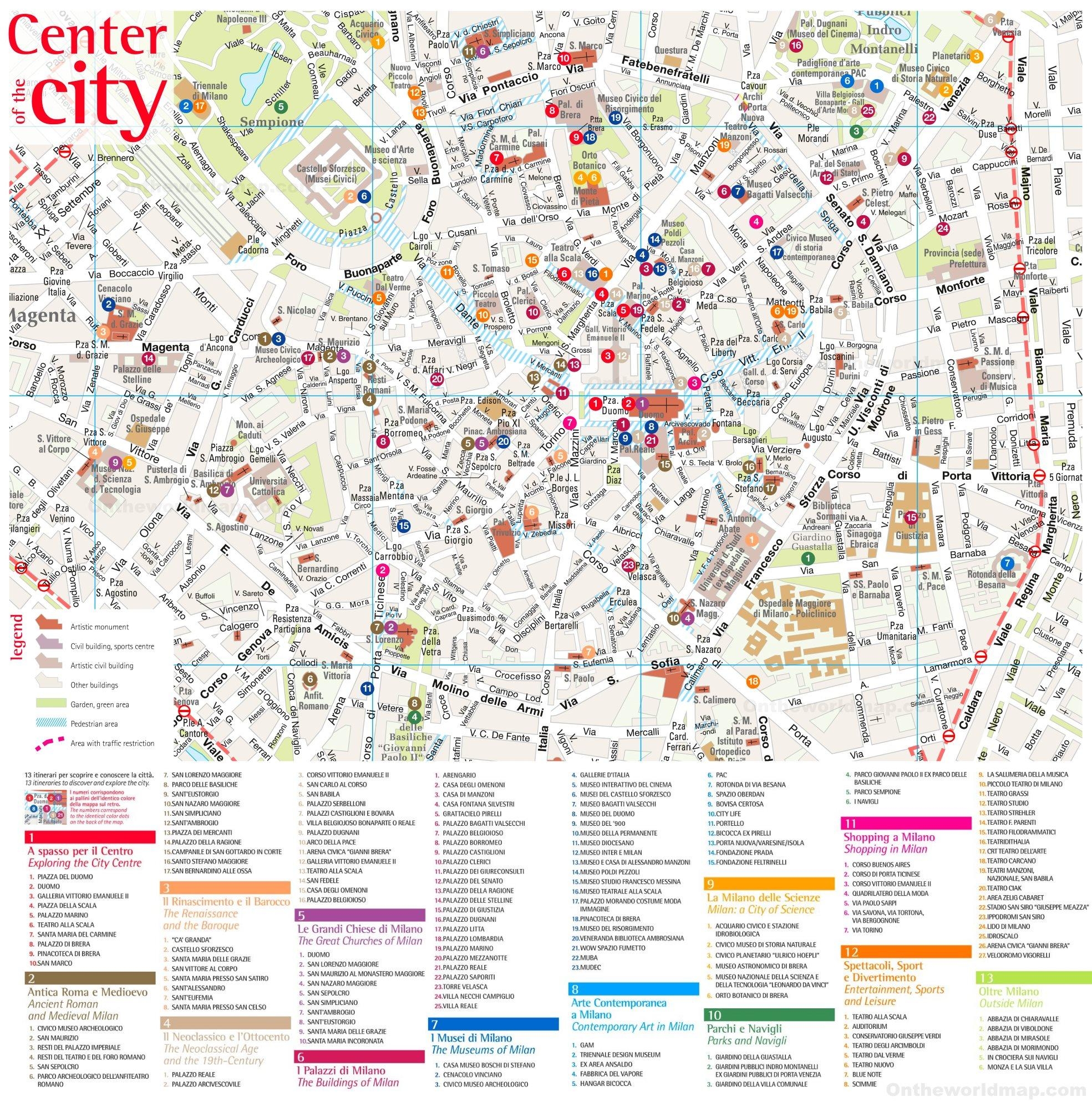 Map Of Milan Tourist Attractions And Monuments Of Milan
