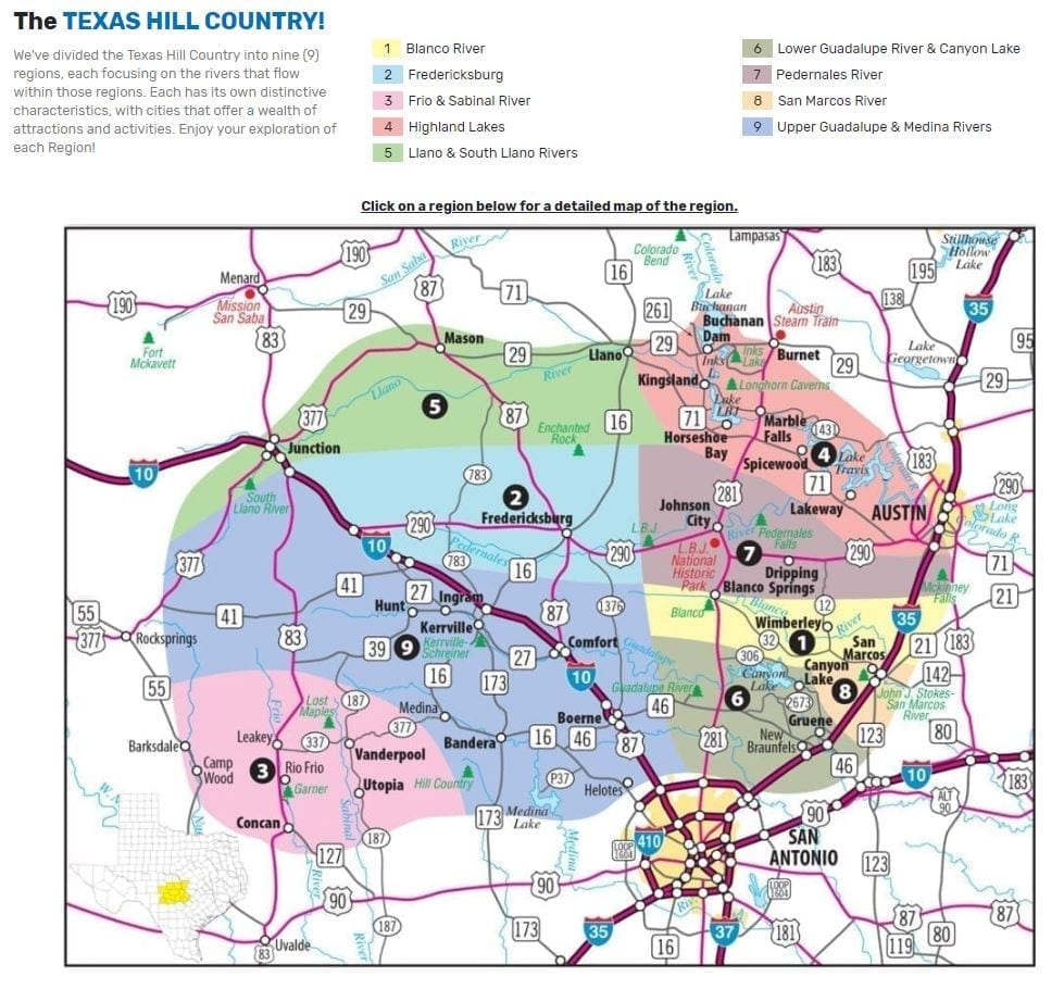 Map Of The Texas Hill Country Hill Country Premier Lodging