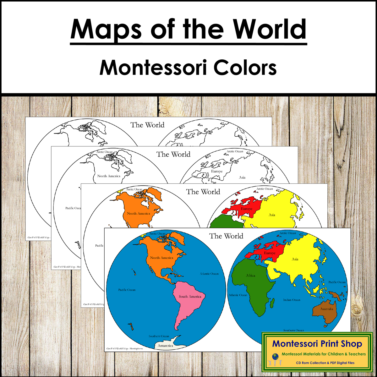 Maps Of The World Hemispheres Montessori Color code