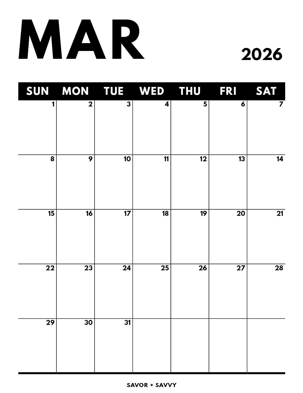 Printable Calendar March 2026 Printable Calendar March 2026