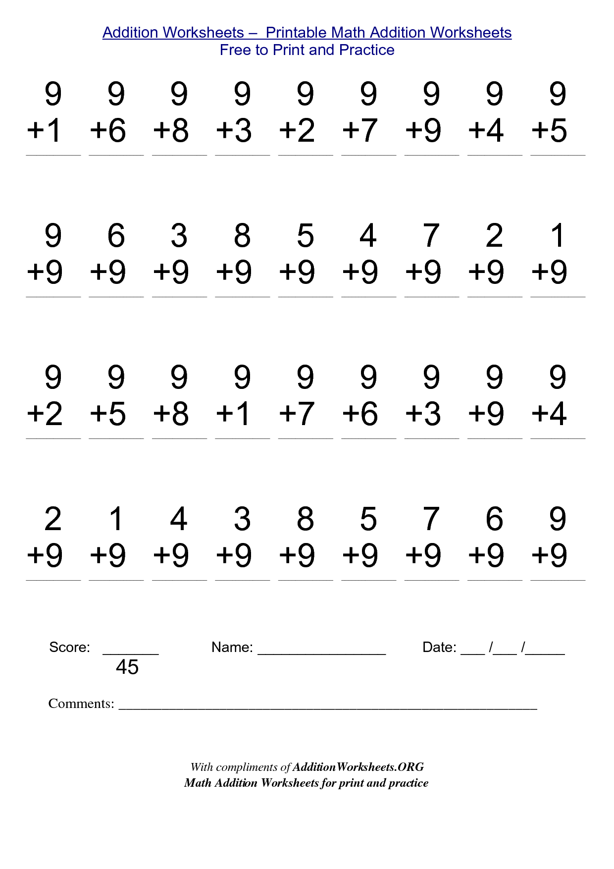 Math Worksheets For Free To Print Math Addition Worksheets 1st Worksheets Library