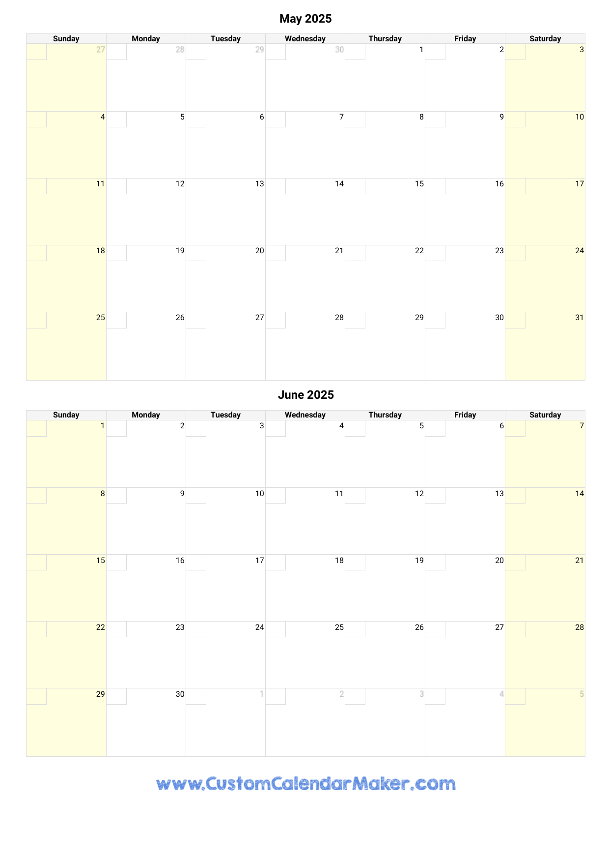 May And June 2025 Calendar Custom Calendar Maker