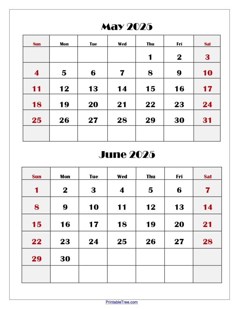 May And June 2025 Calendar Printable PDF Two Months Calendar