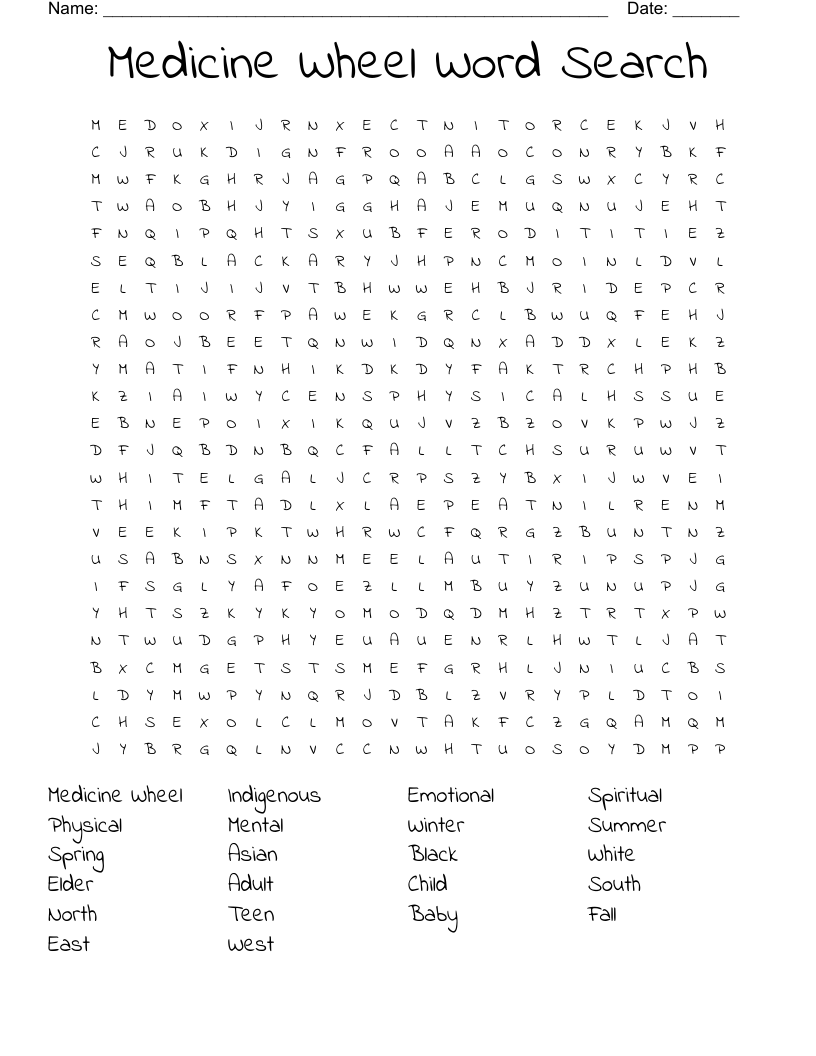 Medicine Wheel Word Search WordMint