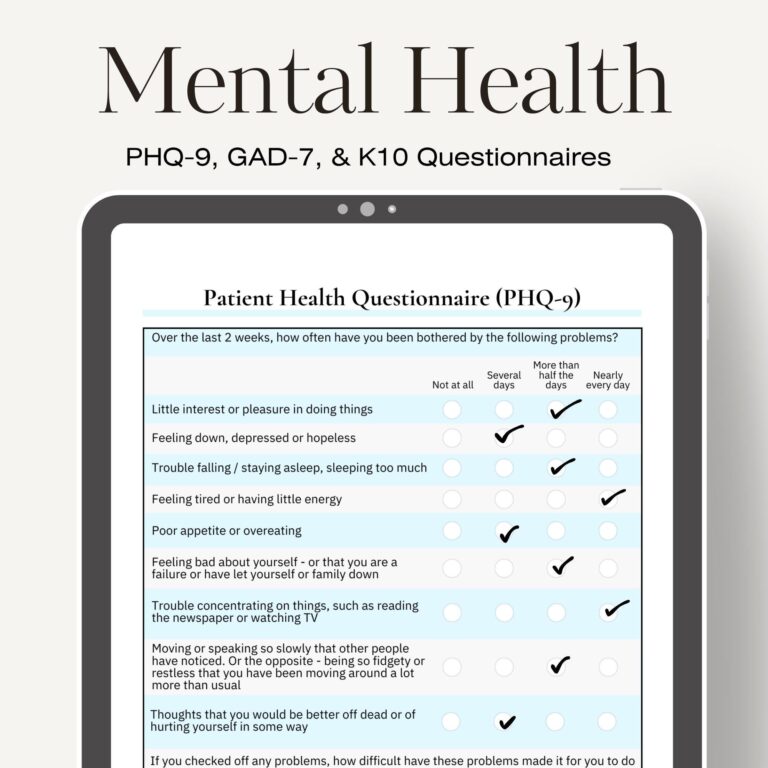Mental Health Tracker PHQ 9 GAD 7 And K10 Questionnaires Printable Depression Anxiety Therapy Digital Download PDF Etsy