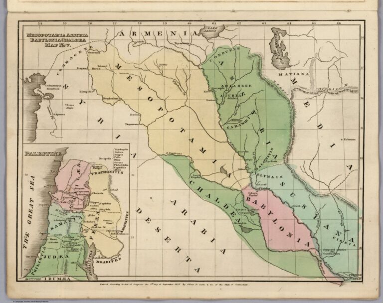 Mesopotamia Assyria Babylonia Chaldea Map No V Entered According To Act Of Congress 5th Day Of September 1827 By Oliver D Cooke Co Of The State Of Connecticut inset Map Palestine 