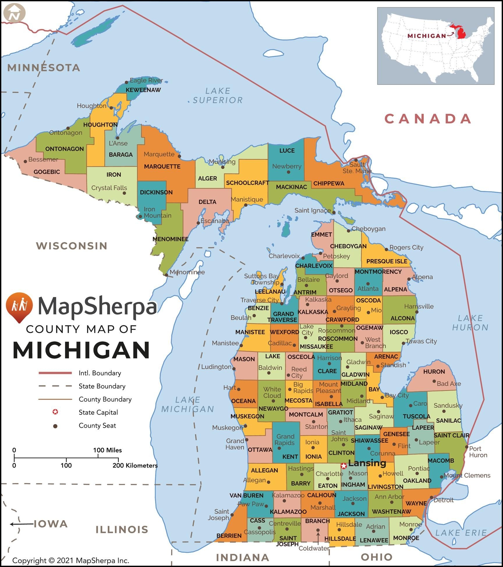 Michigan Counties Map Standard Stanfords