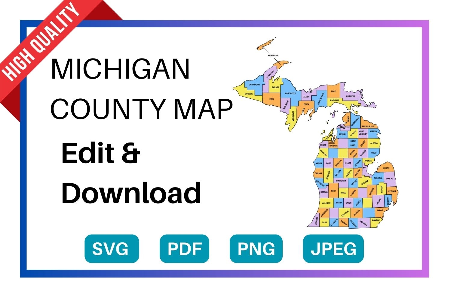 County Map Of Michigan Printable