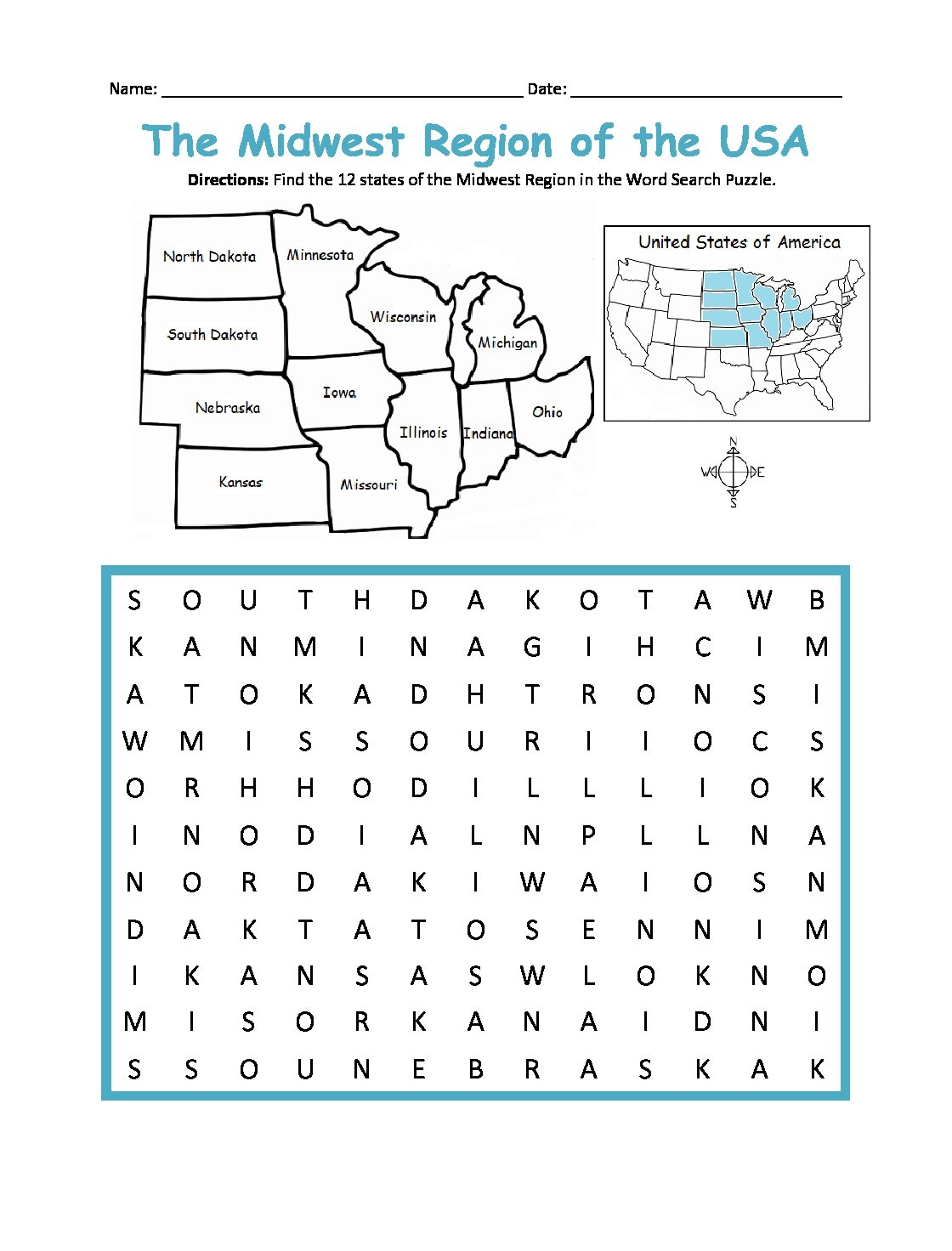Midwest Region Of The United States Printable Map And Word Search Worksheets Library Midwest Region Of The United States Printable Map And Word Search Worksheets Library
