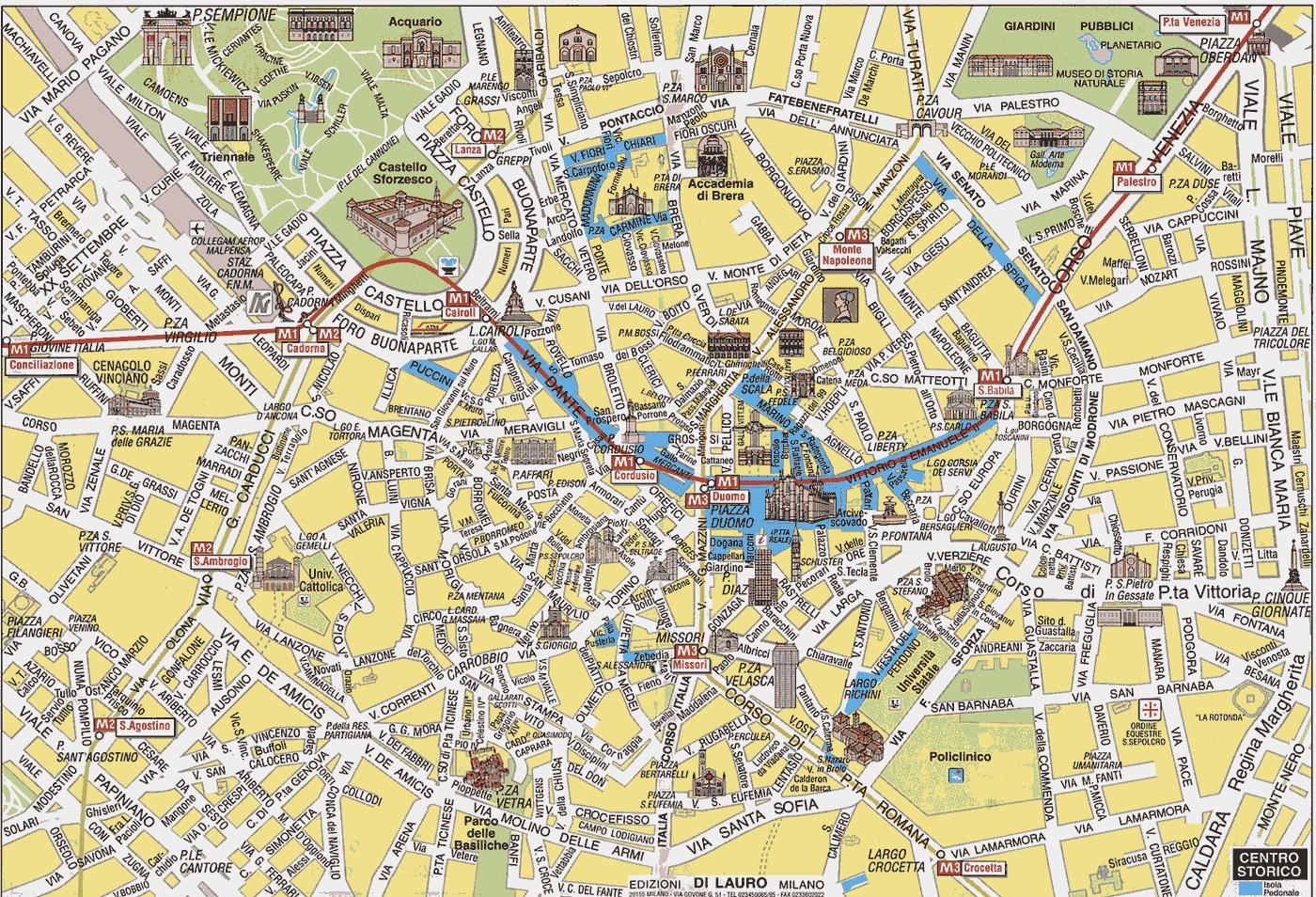 Milan Tourist Attractions Map Milan City Map With Attractions Lombardy Italy 