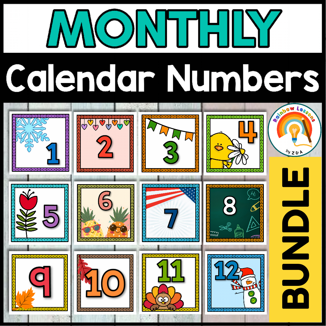 Monthly Calendar Numbers BUNDLE 2024 Calendar Cards YEAR LONG Pocket Charts Made By Teachers