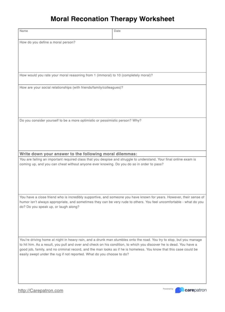Moral Reconation Therapy Worksheets