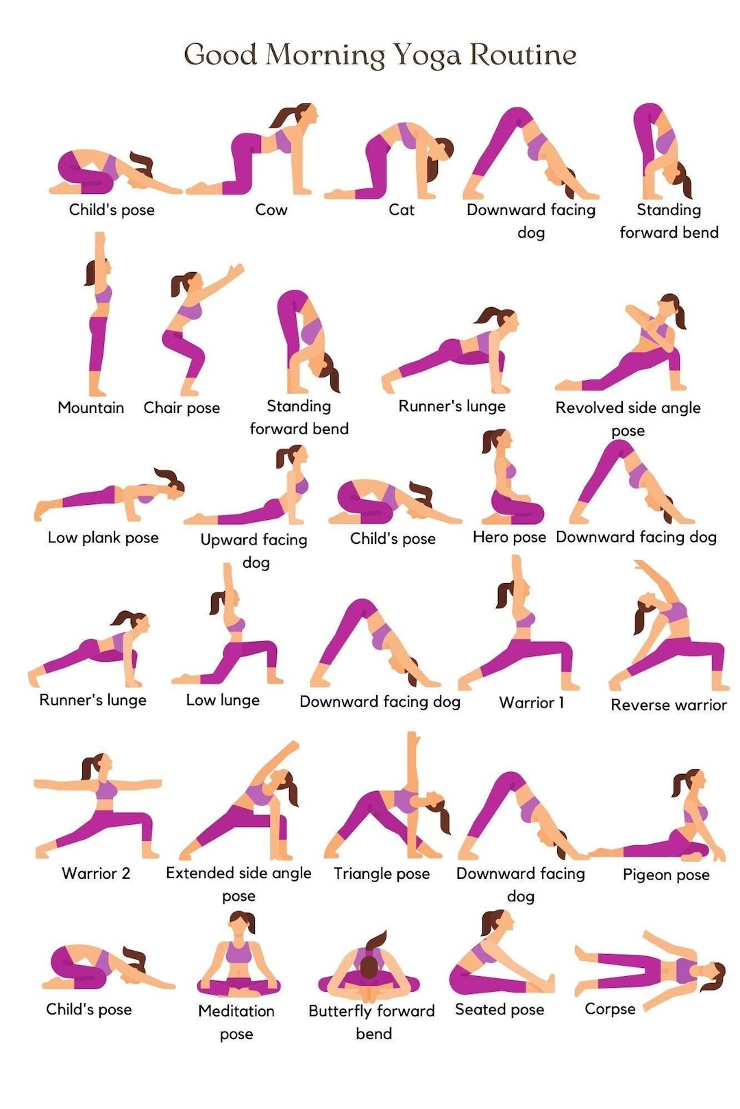Morning Yoga Poses Printable 30 Poses Poster digital Download Etsy