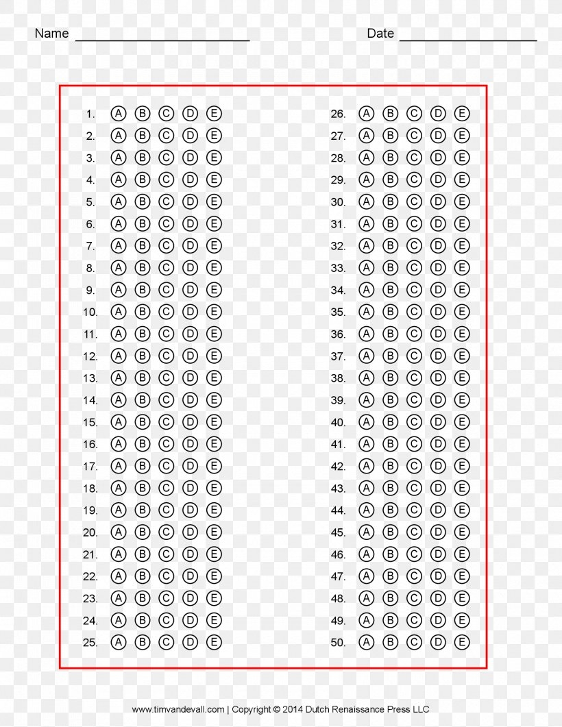 Multiple Choice Template Optical Answer Sheet Optical Mark Recognition Microsoft Excel PNG