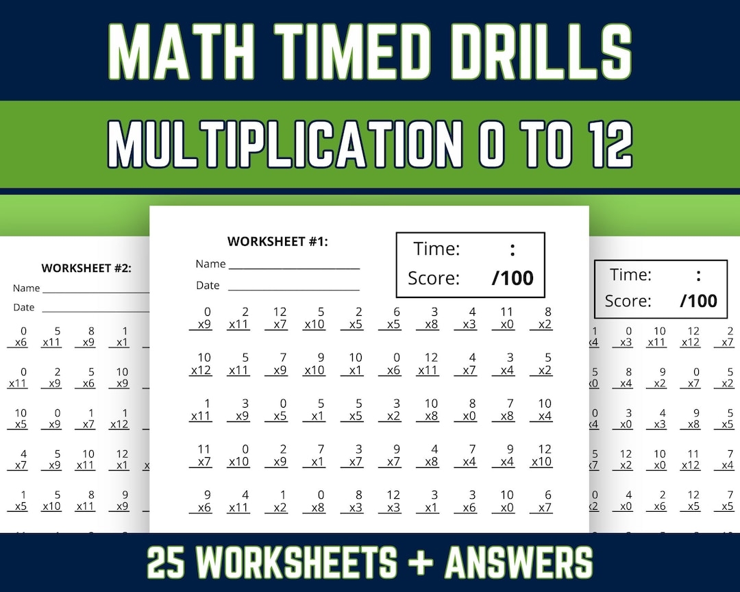 Multiplication Facts 0 To 12 Worksheets Multiplying Practice Timed Drills 3rd 4th 5th Grade Elementary Math Speed Test Printable PDF Etsy