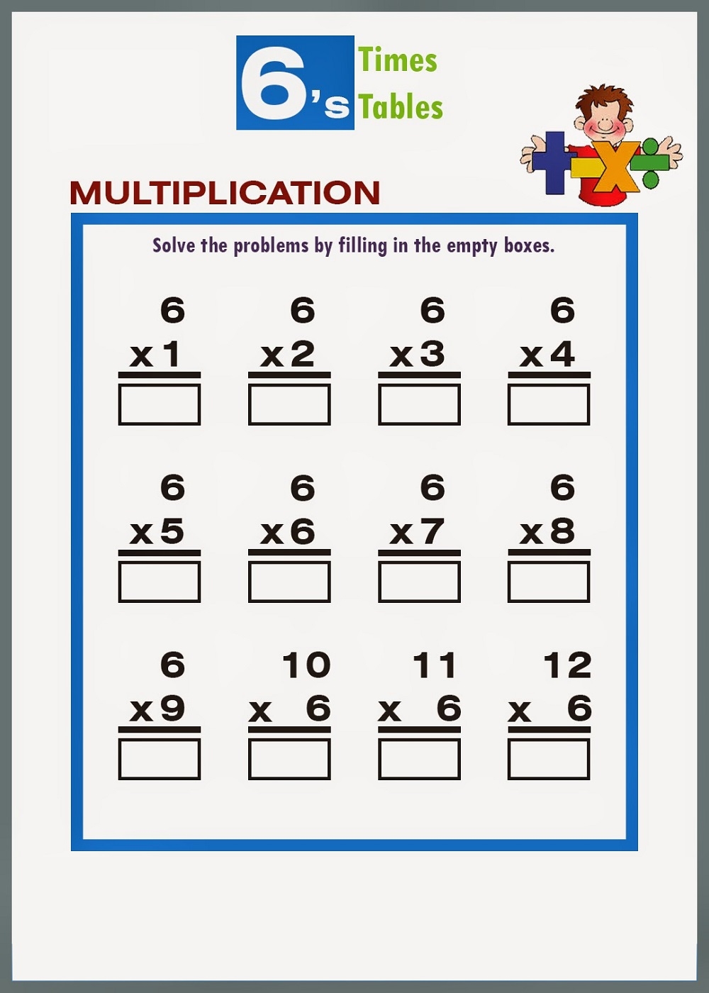 Multiplication By 6 Worksheets Printable
