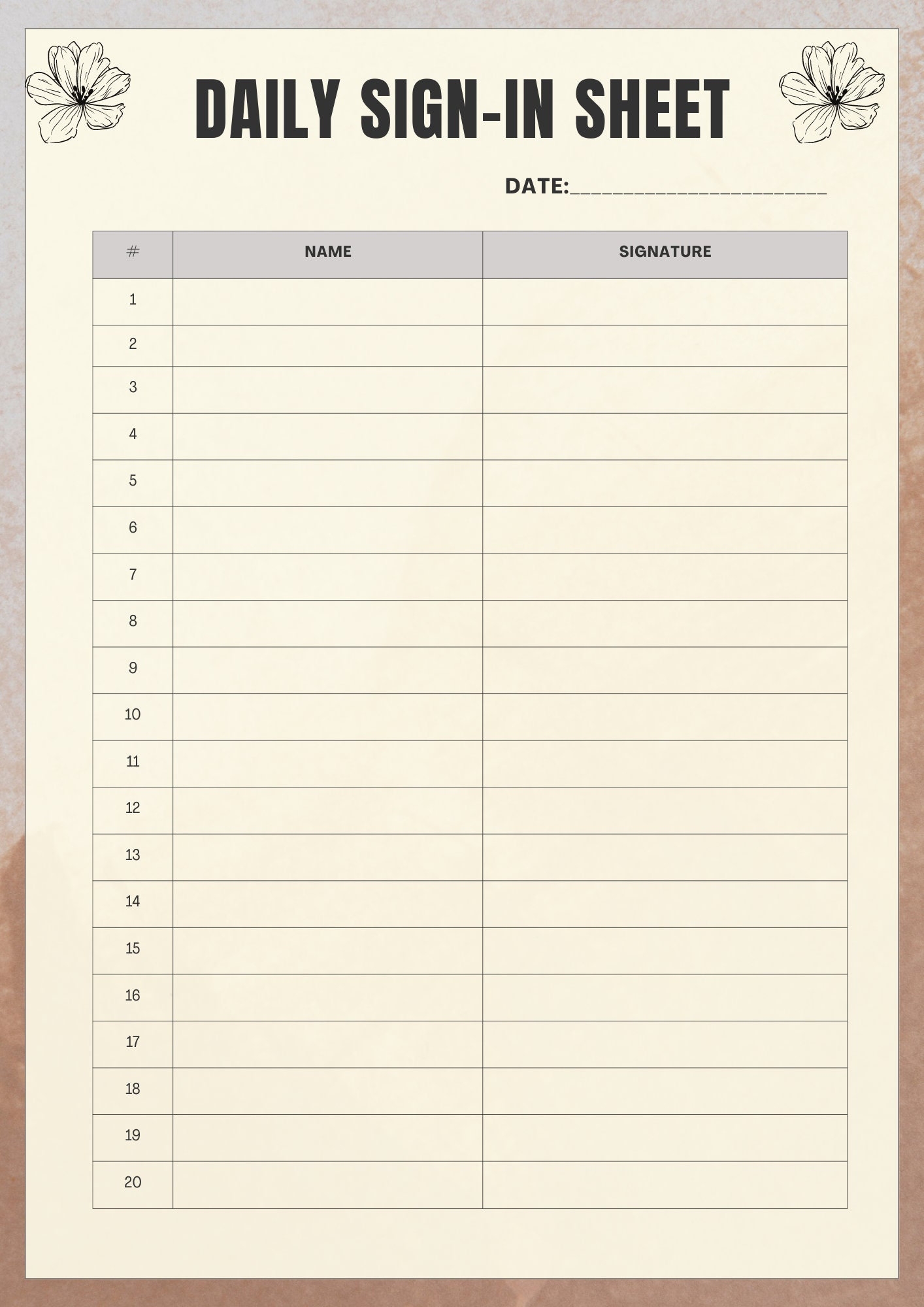 Printable Sign Up Sheet Name Only