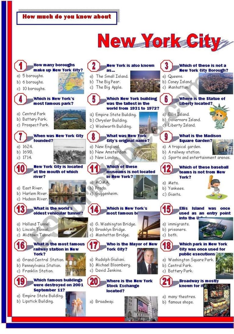 New York City Quiz ESL Worksheet By Jayce