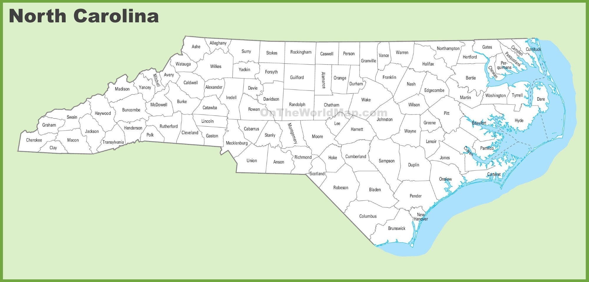 North Carolina County Map List Of Counties In North Carolina Ontheworldmap