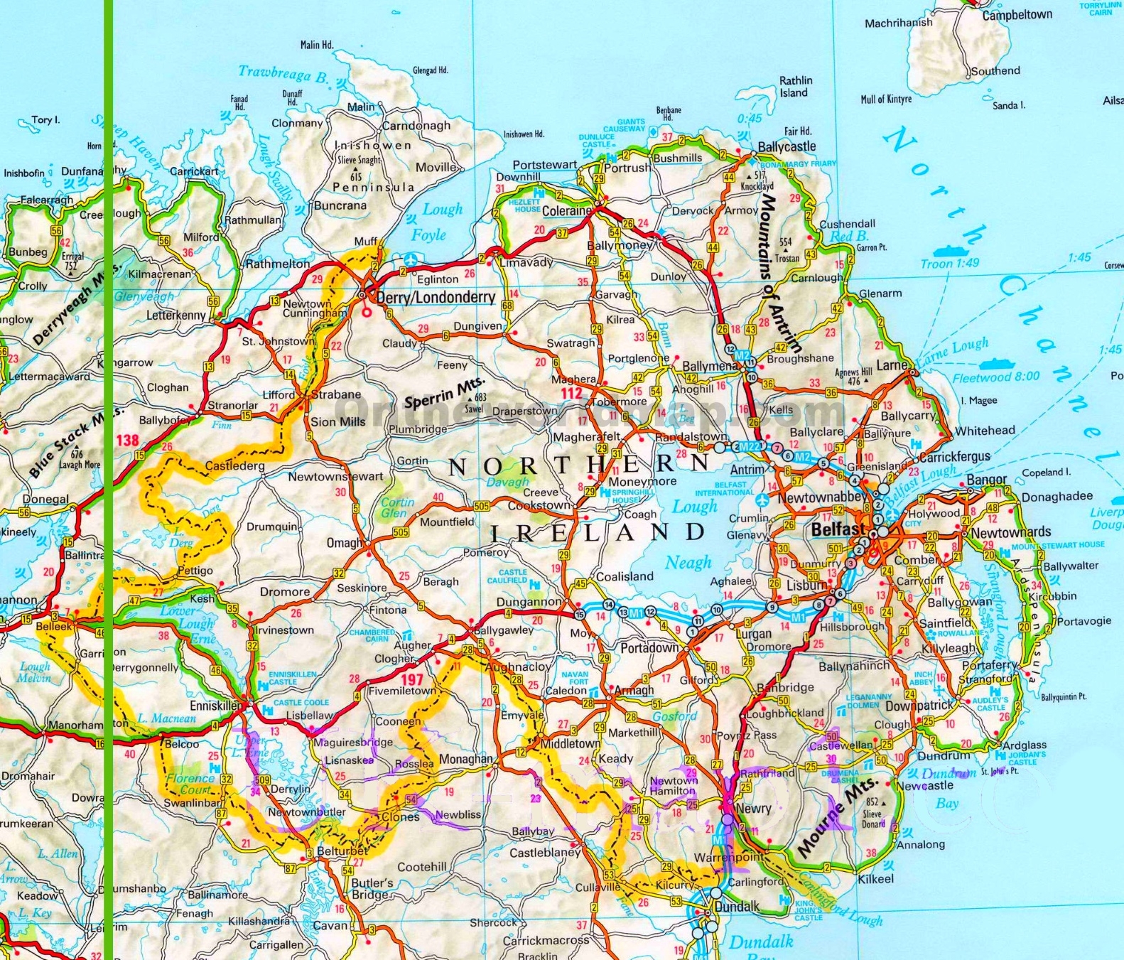 Northern Ireland Road Map Ontheworldmap Northern Ireland Road Map Ontheworldmap