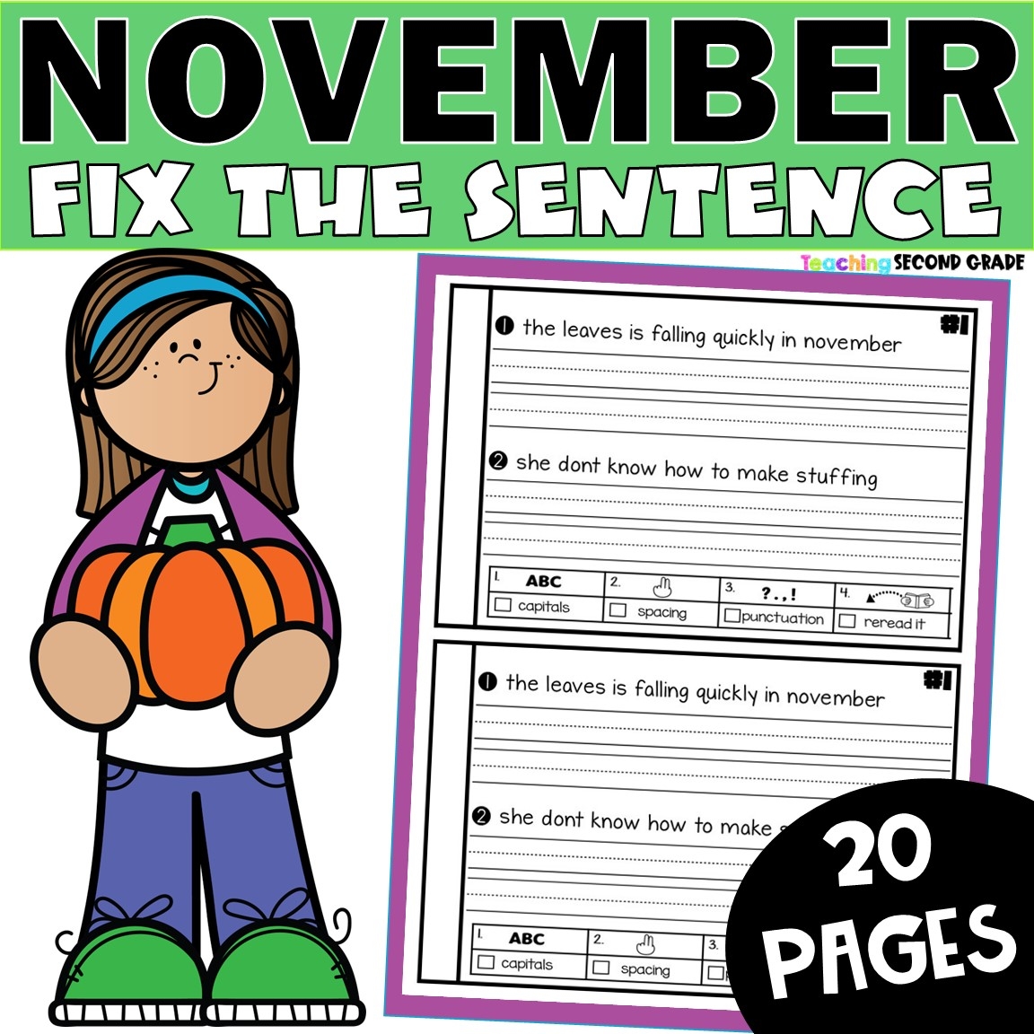 November Fix The Sentence Worksheets Sentence Editing Daily Oral Language DOL Teaching Second Grade