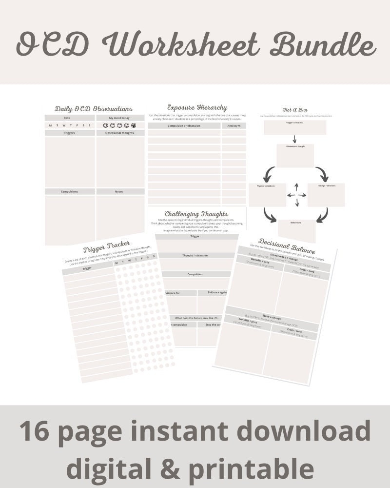 OCD Workbook ERP Therapy Worksheets Mental Health Printable Self Care Journal Digital CBT Diary Therapy Planner Symptom Tracker Etsy