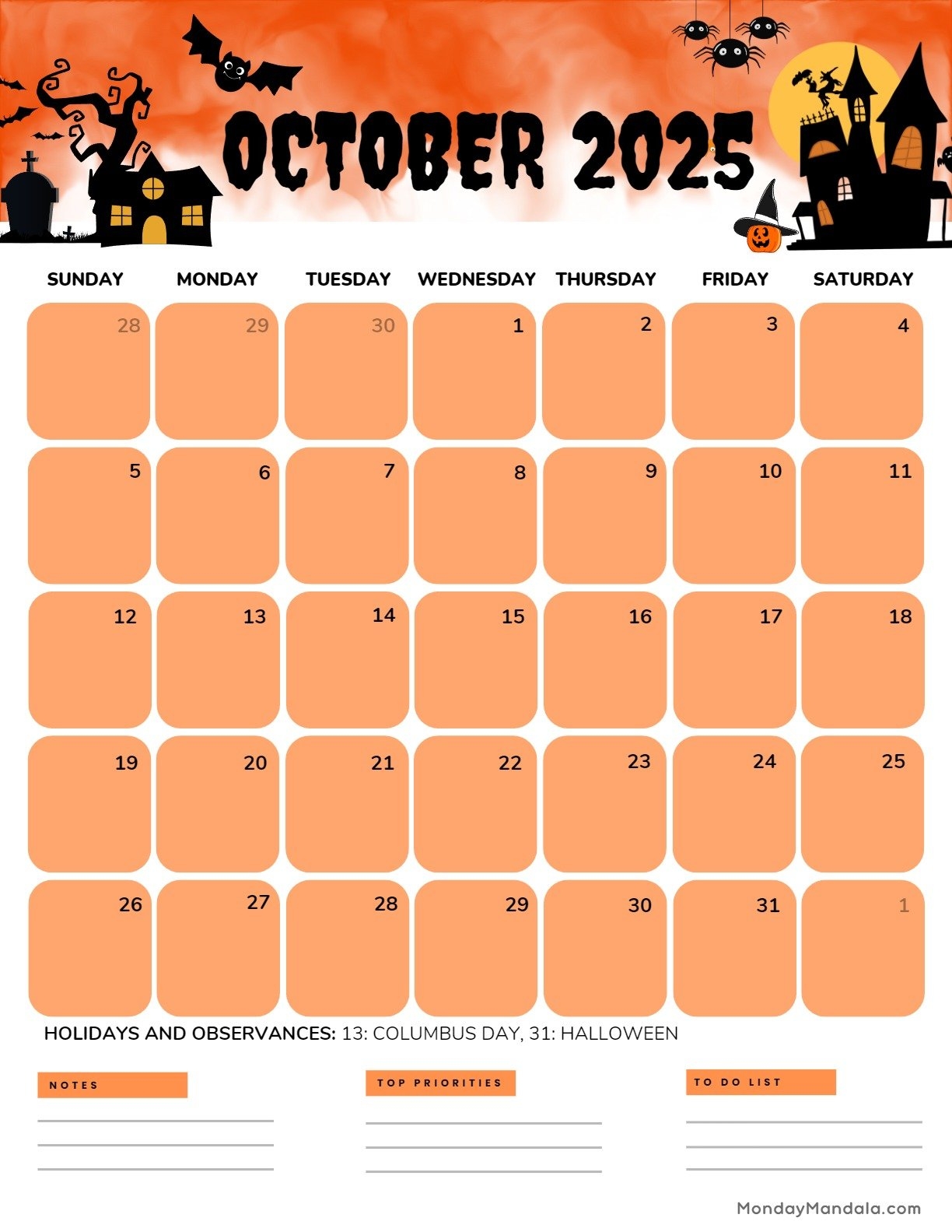 Oct Calendar Printable