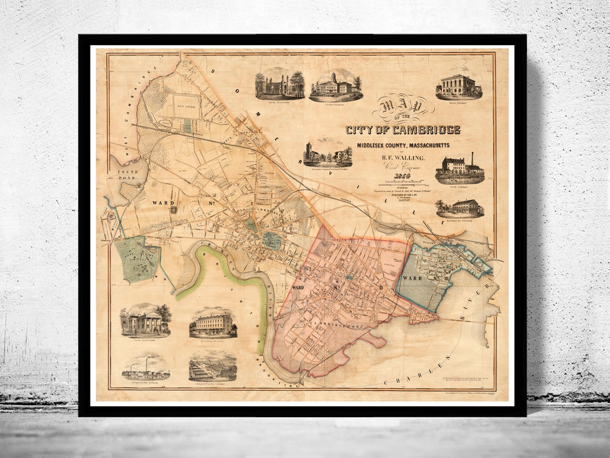Old Map Of Cambridge Massachusetts 1854 Vintage Map Wall Map Print VINTAGE MAPS AND PRINTS