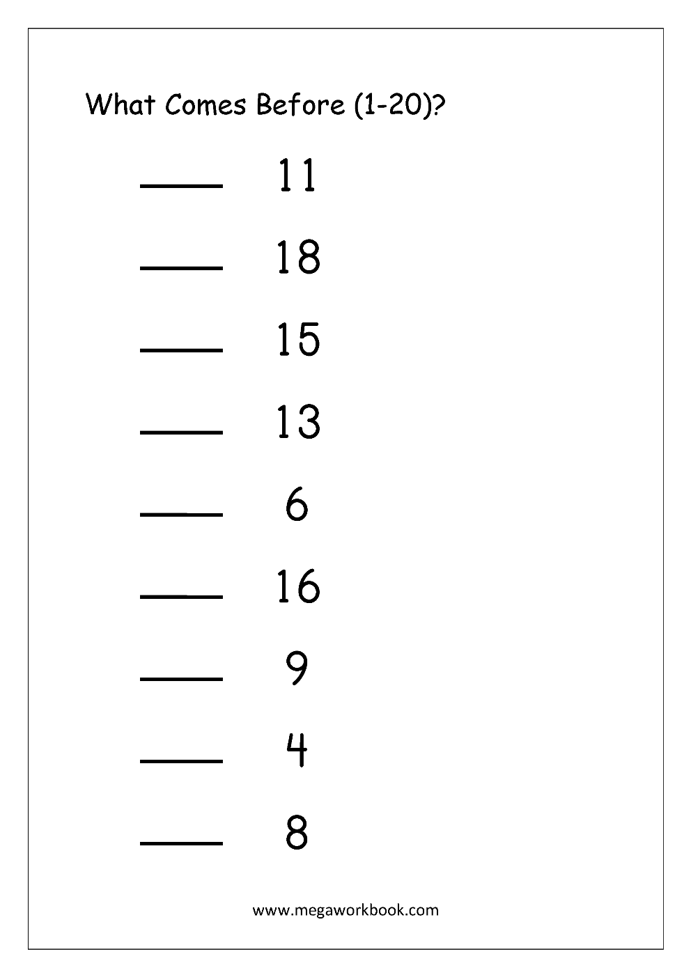 Ordering Numbers Worksheets Missing Numbers What Comes Before And After Number 1 10 1 20 1 50 1 100 Free Printables MegaWorkbook