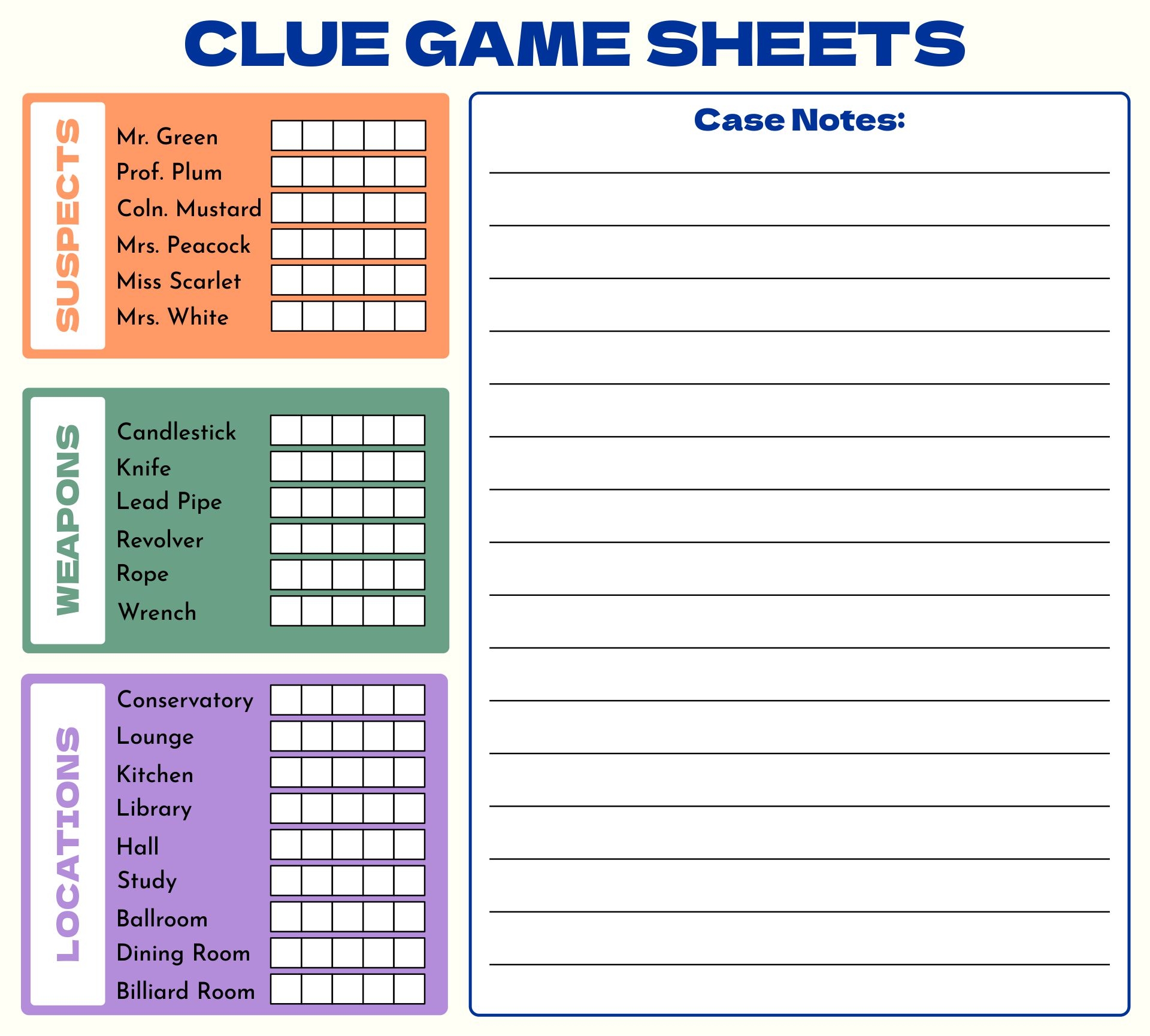Original Clue Game Sheets 8 Free PDF Printables Printablee Original Clue Game Sheets 8 Free PDF Printables Printablee