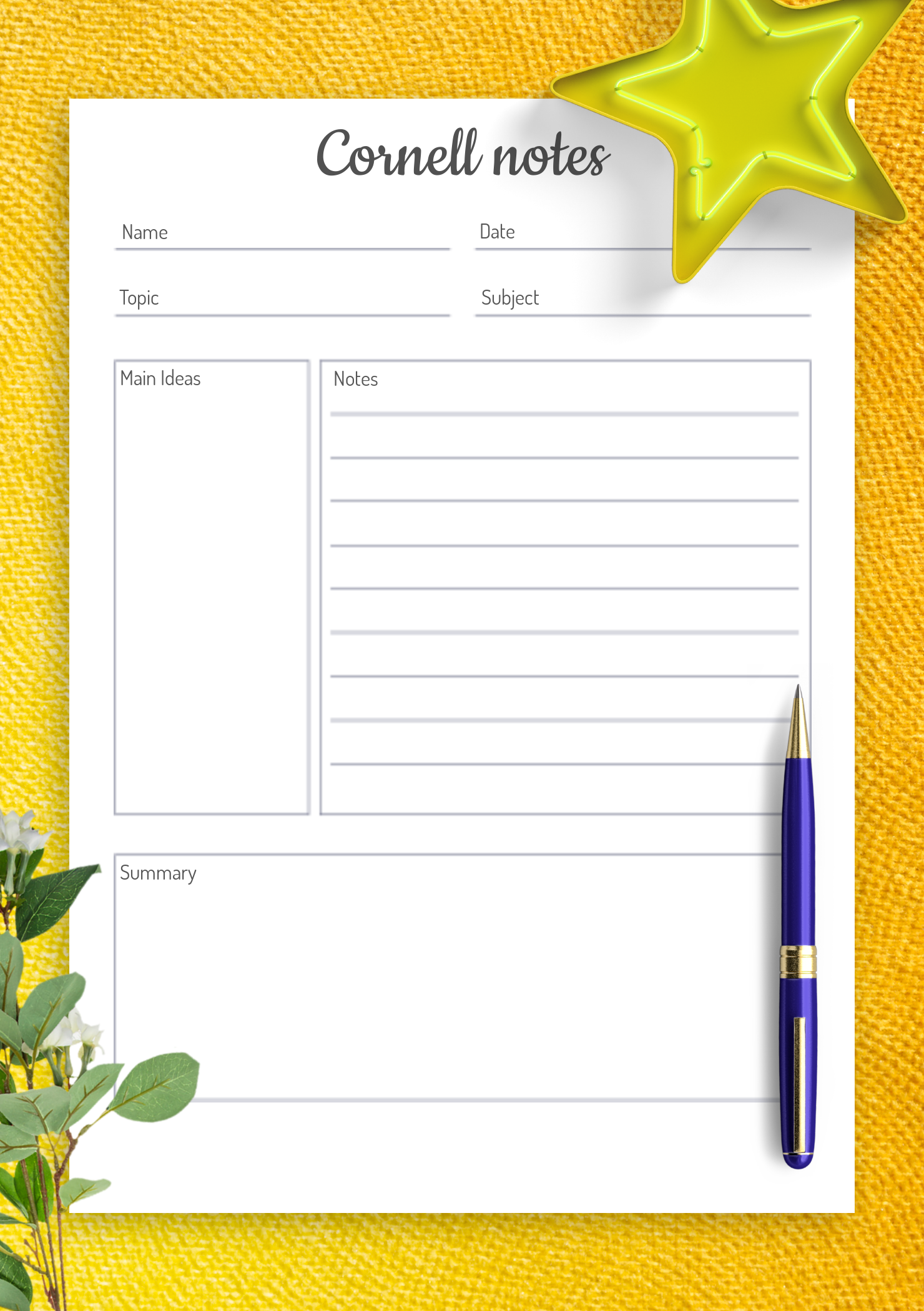 Original Cornell Notes Template Study Smarter Organize