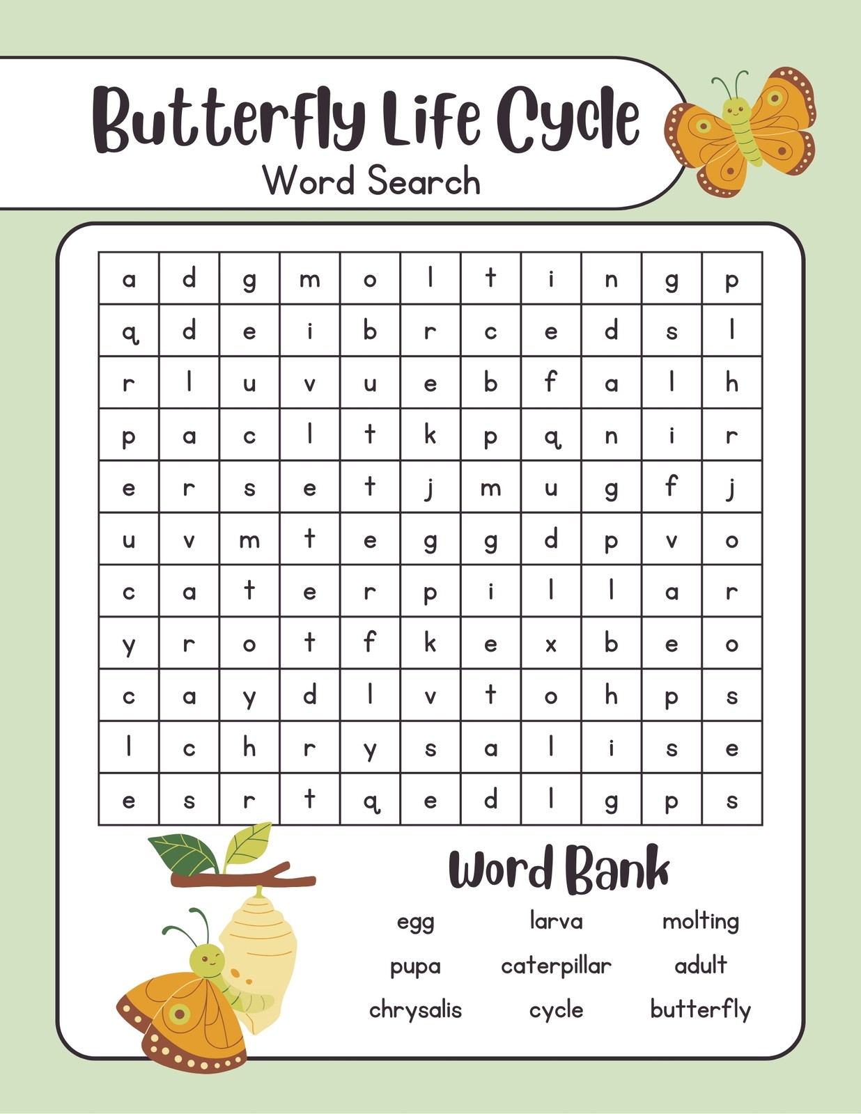 Butterfly Word Search Printable Worksheets