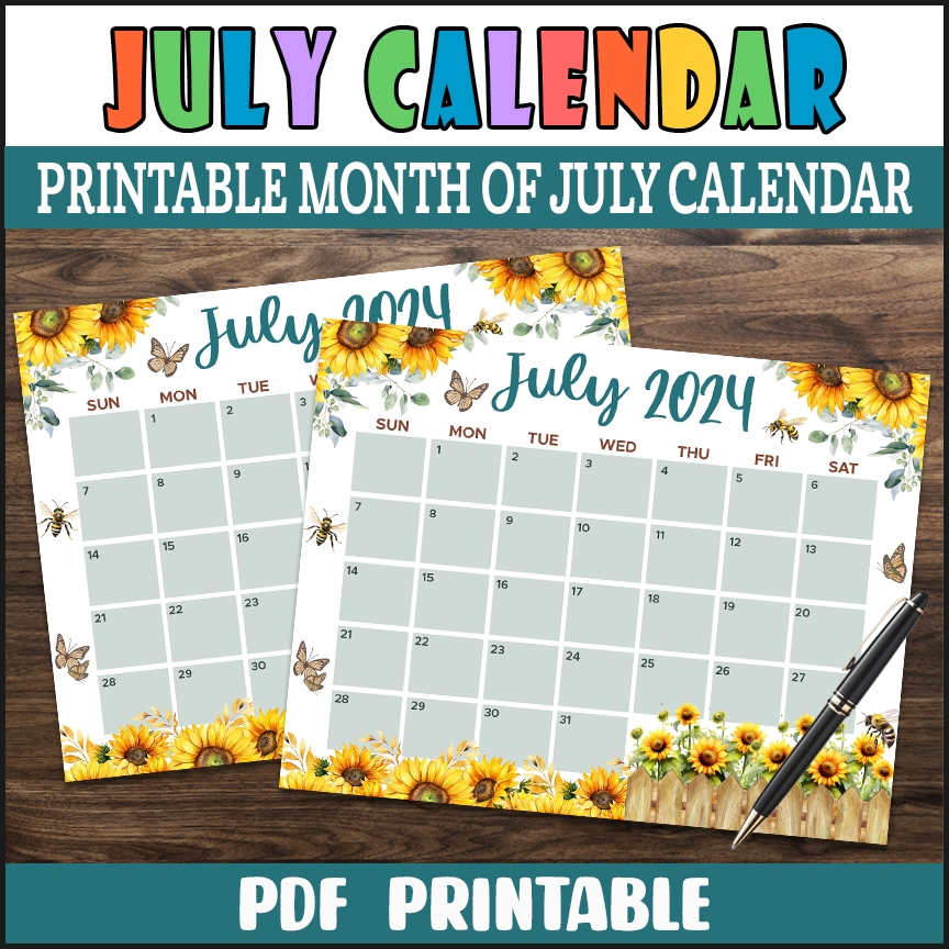 July Calendar Printable