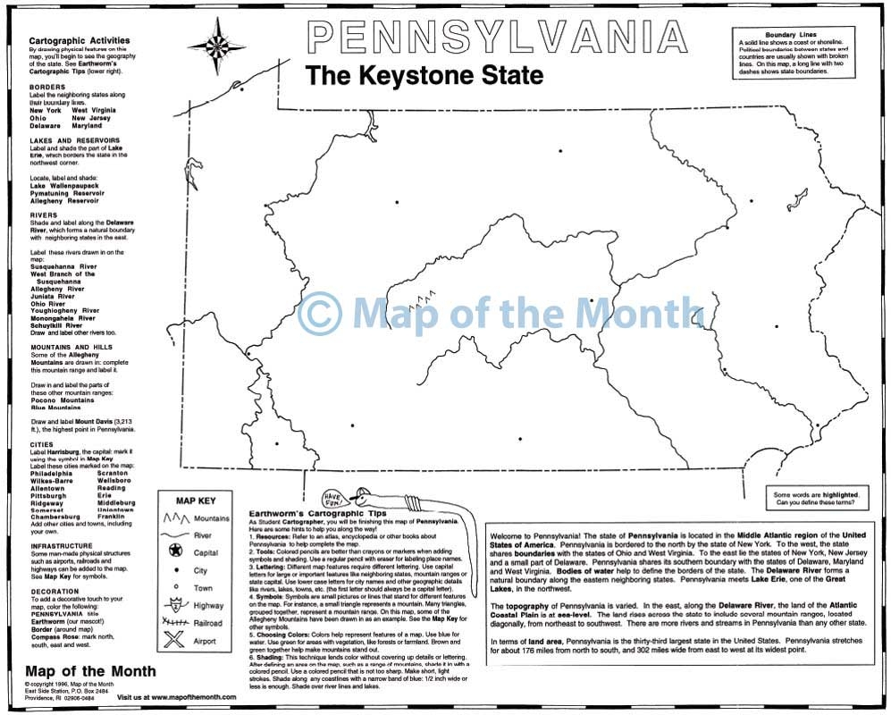 Pennsylvania Map Blank Outline Map 16 By 20 Inches Activities Included