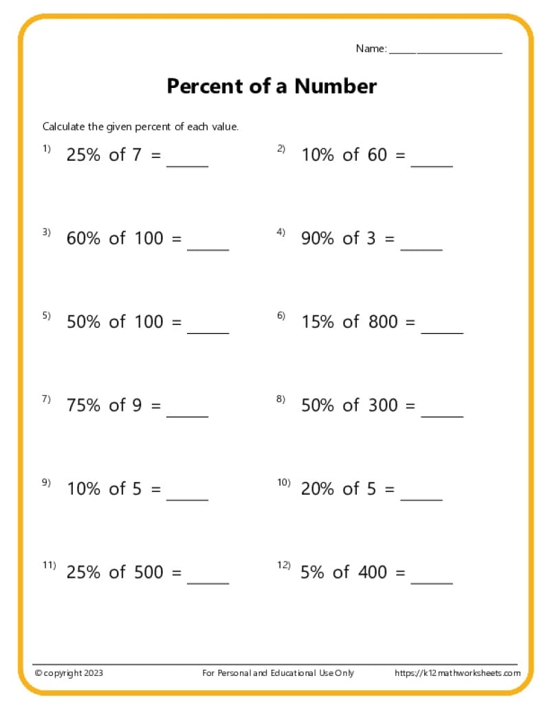 Printable Percentage Off Chart
