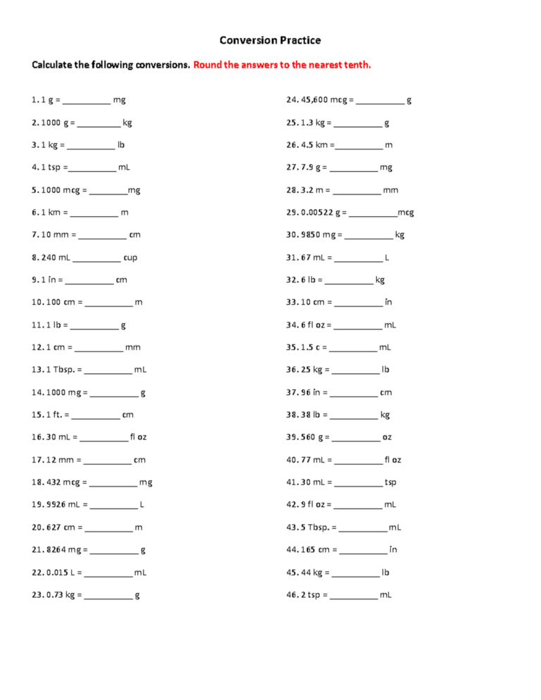 Pharmacy Dosage Conversion Practice Worksheet PHM 101 Studocu