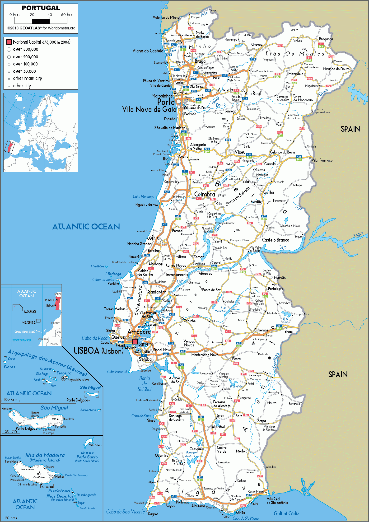 Portugal Map Road Worldometer Portugal Map Road Worldometer