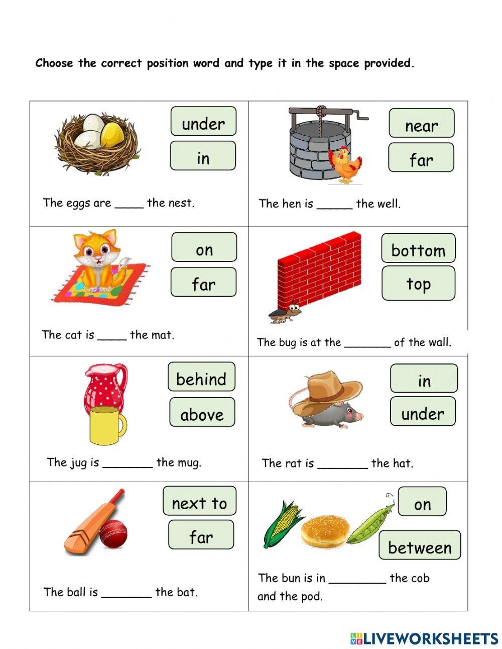 POSITION WORDS Online Exercise For Live Worksheets Worksheets 