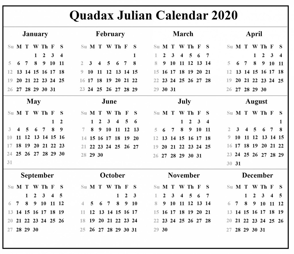Printable 2020 Julian Calendar Printable 2020 Julian Calen Flickr