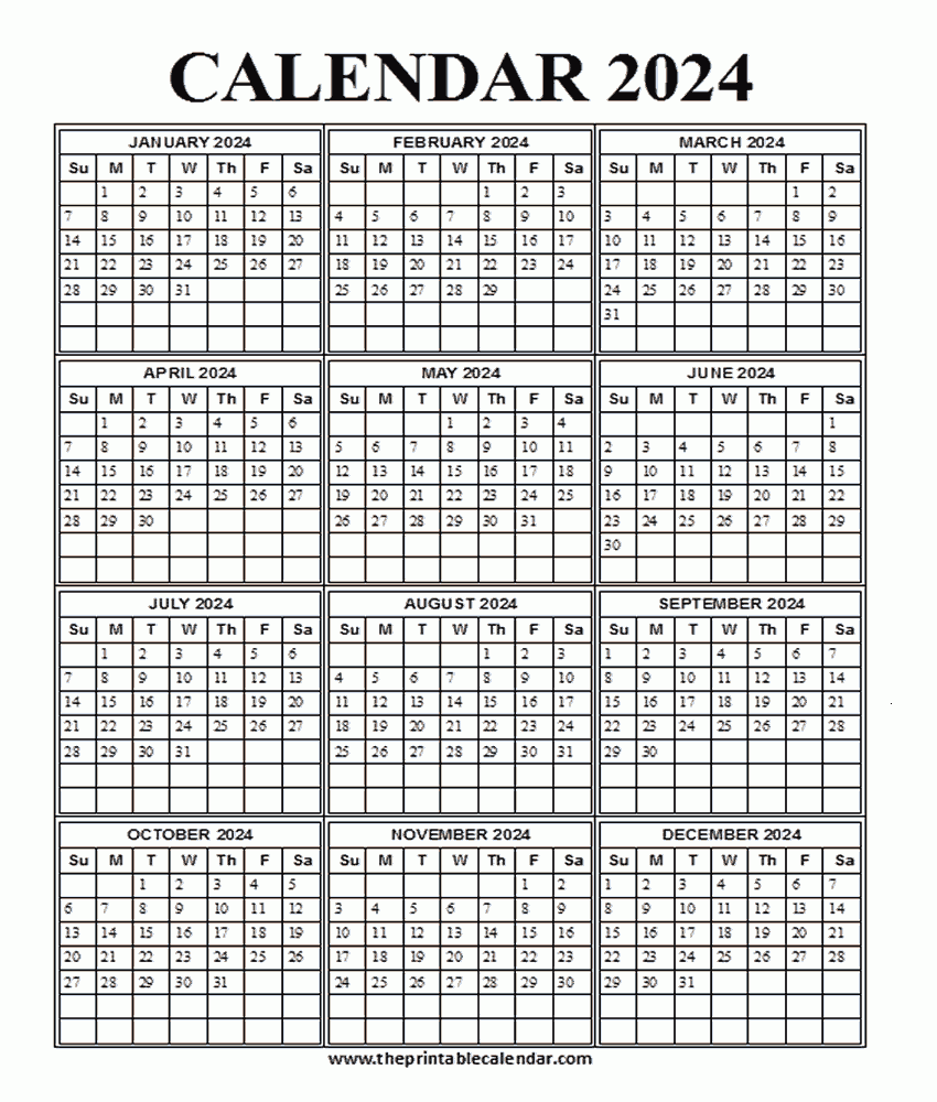 Printable 2024 Calendar One Page 12 Month Calendar Theprintablecalendar