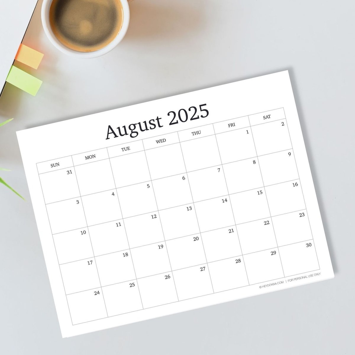 Printable August Monthly Calendar 2025 Hey Donna 