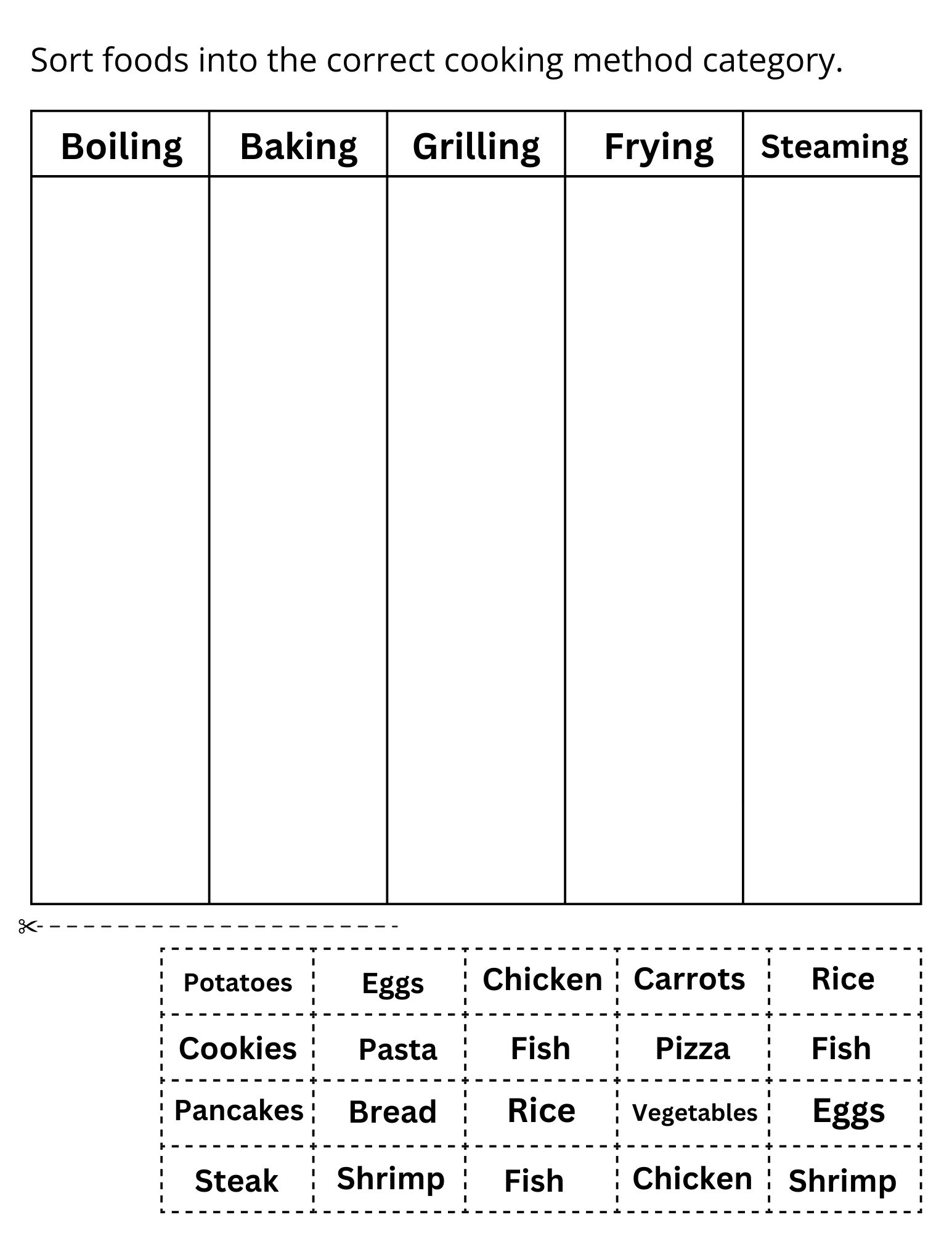 Printable Basic Cooking Methods Activity Sheets For Kids Made By Teachers