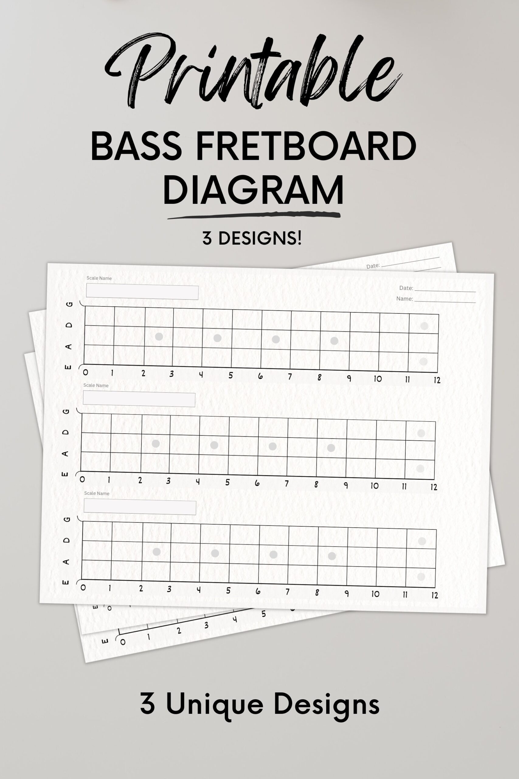 Printable Bass Guitar Fretboard Chart 3 Designs PDF Download Etsy