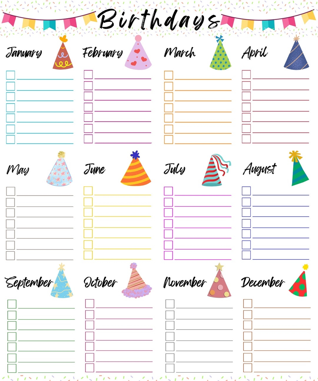 Printable Birthday Tracker Birthday List Organizer PDF Etsy