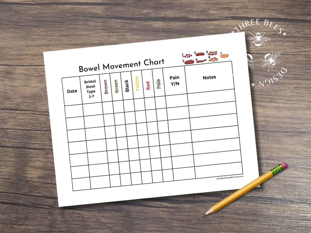 Printable Bowel Movement Tracker Bristol Stool Chart digital Download Etsy
