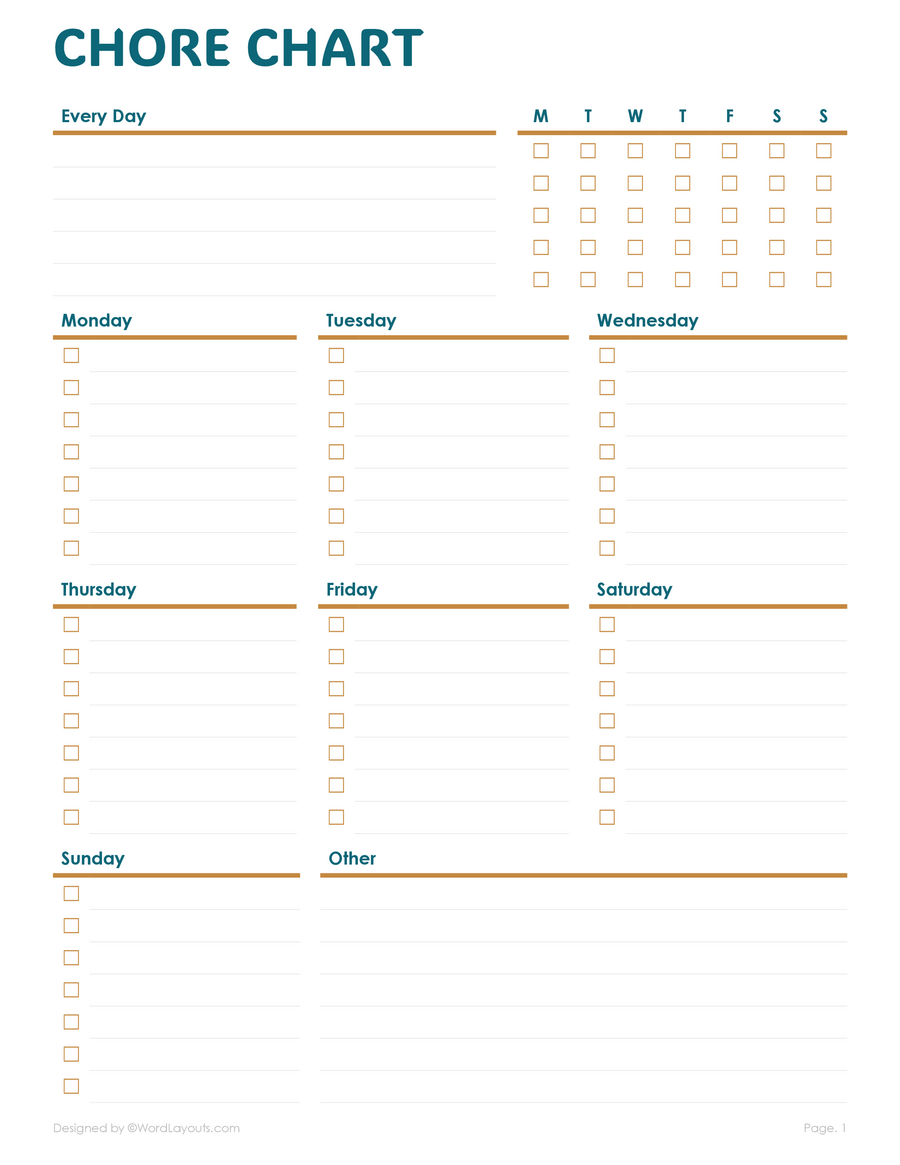 Printable Chore Chart Template For Adults WordLayouts Printable Chore Chart Template For Adults WordLayouts