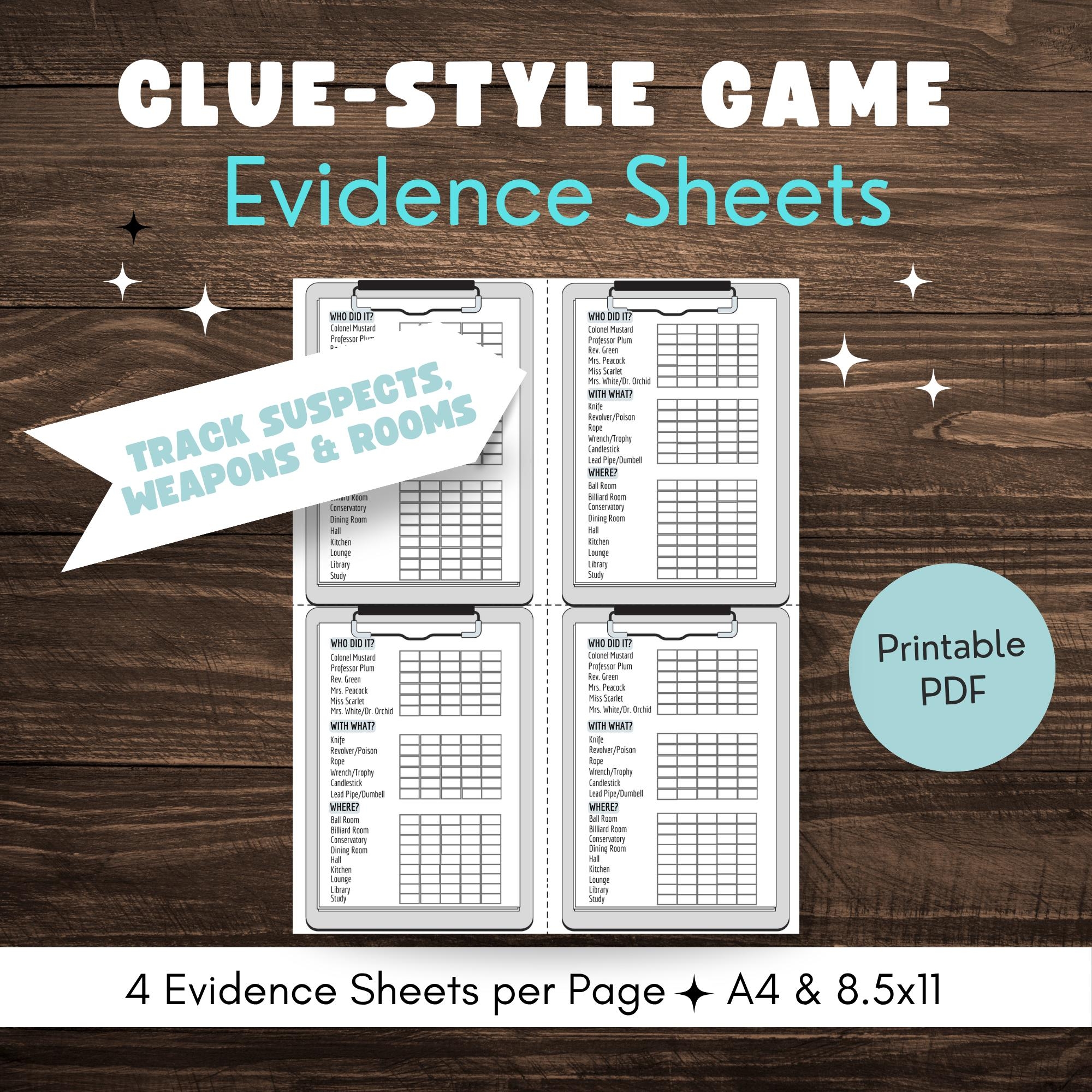 Clue Replacement Sheets Printable Free