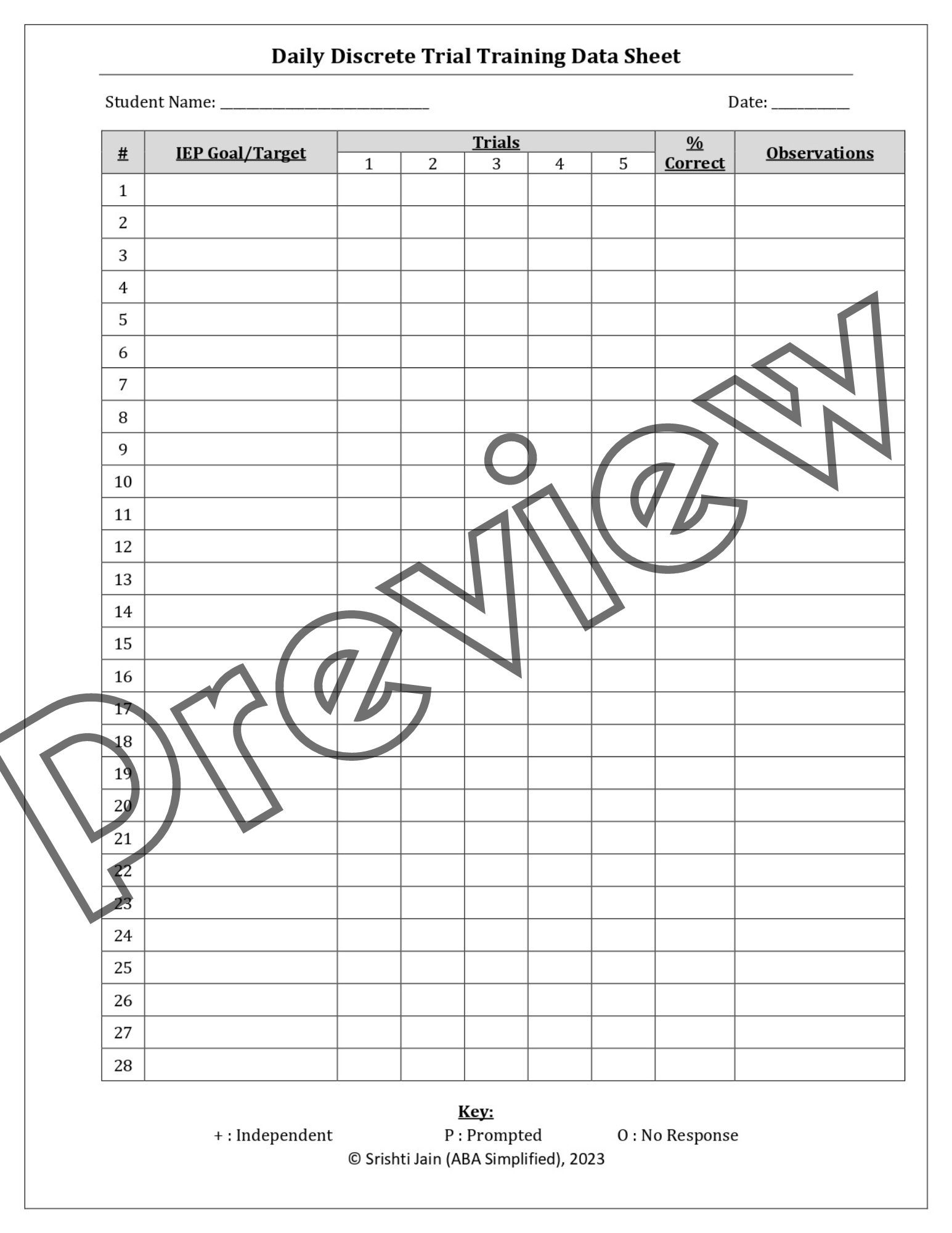 Printable Aba Data Collection Sheets