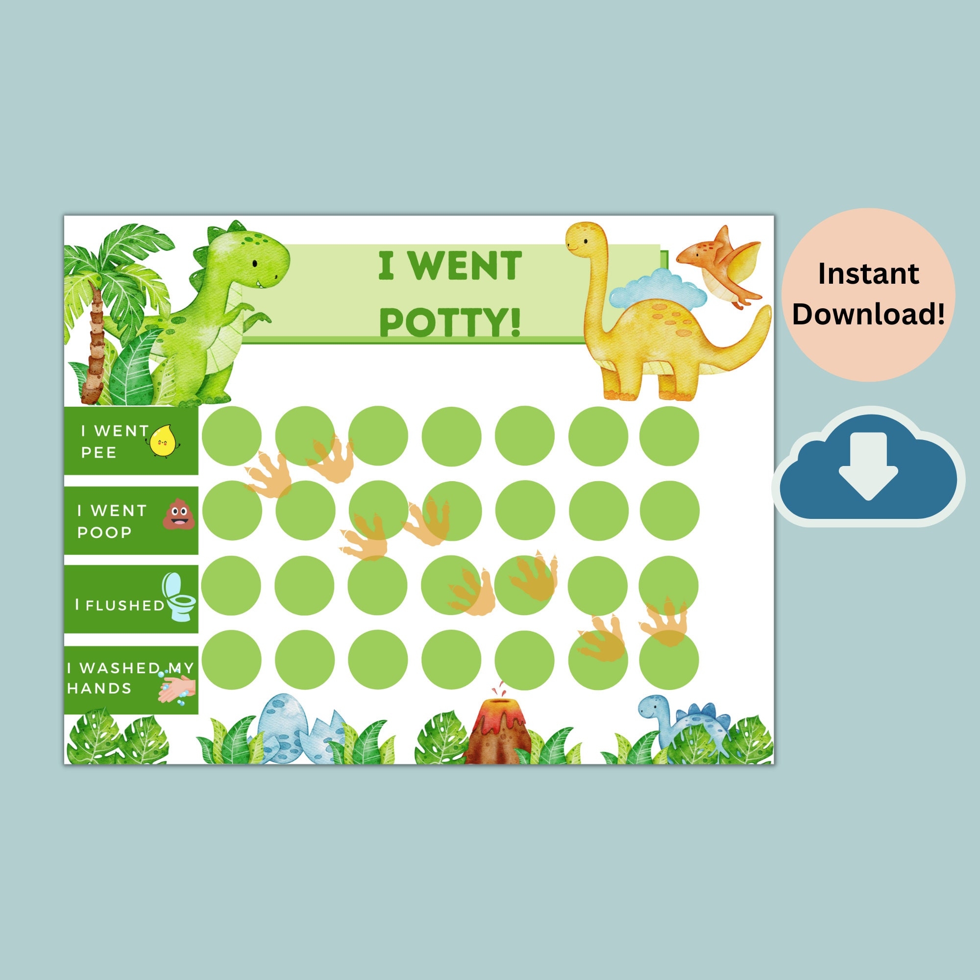 Printable Dinosaur Potty Training Chart With Stickers Instant Download Sticker Chart Toddler Chore Chart T rex Potty Chart Etsy